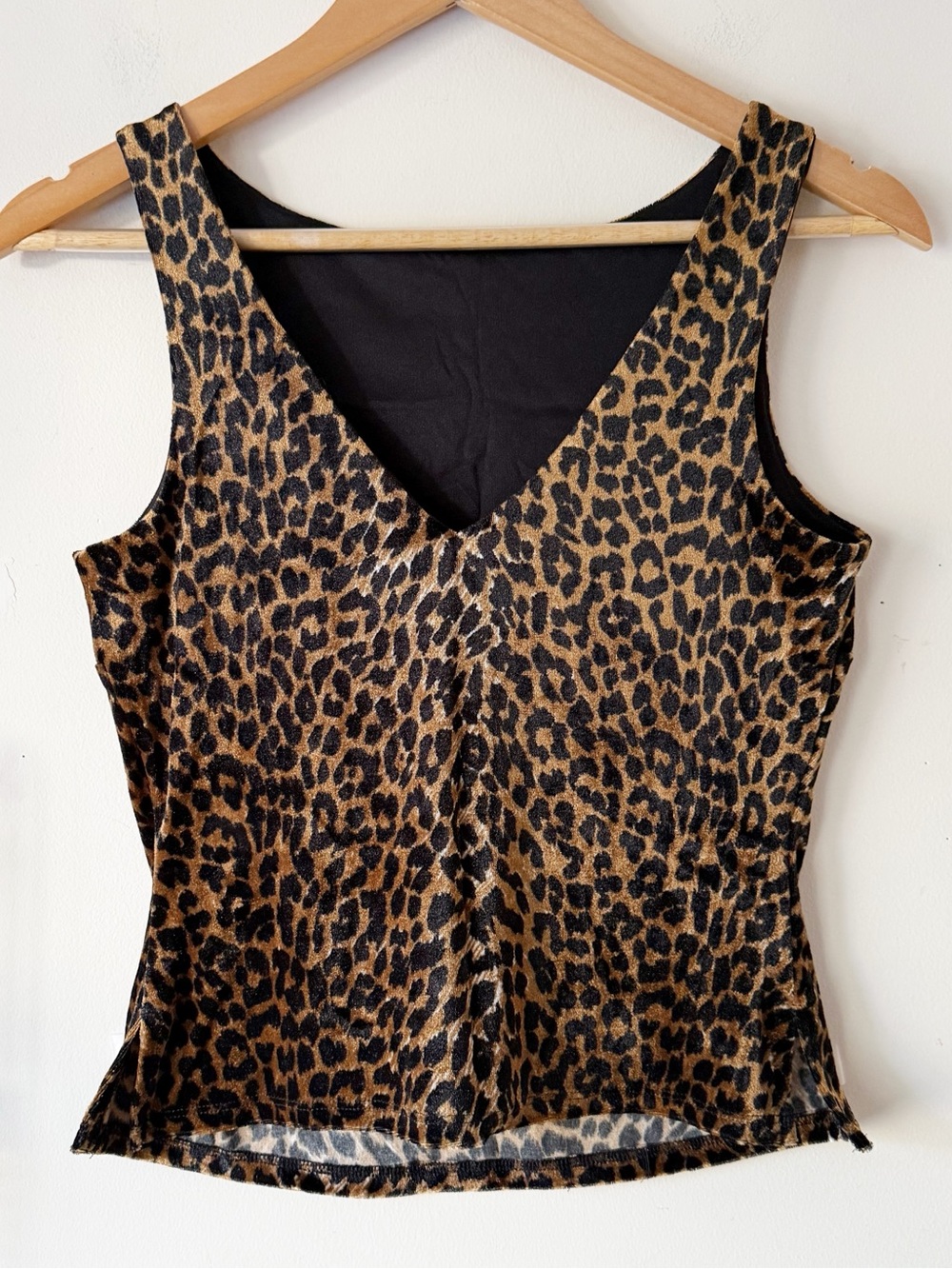 Y2K Hot Kiss Vintage Leopard Print Velvet V-Neck Tank Top Size Med Made in USA